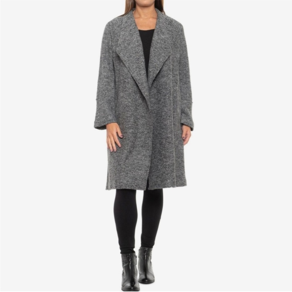Tahari Marled Long Open Front Jacket Wool Blend